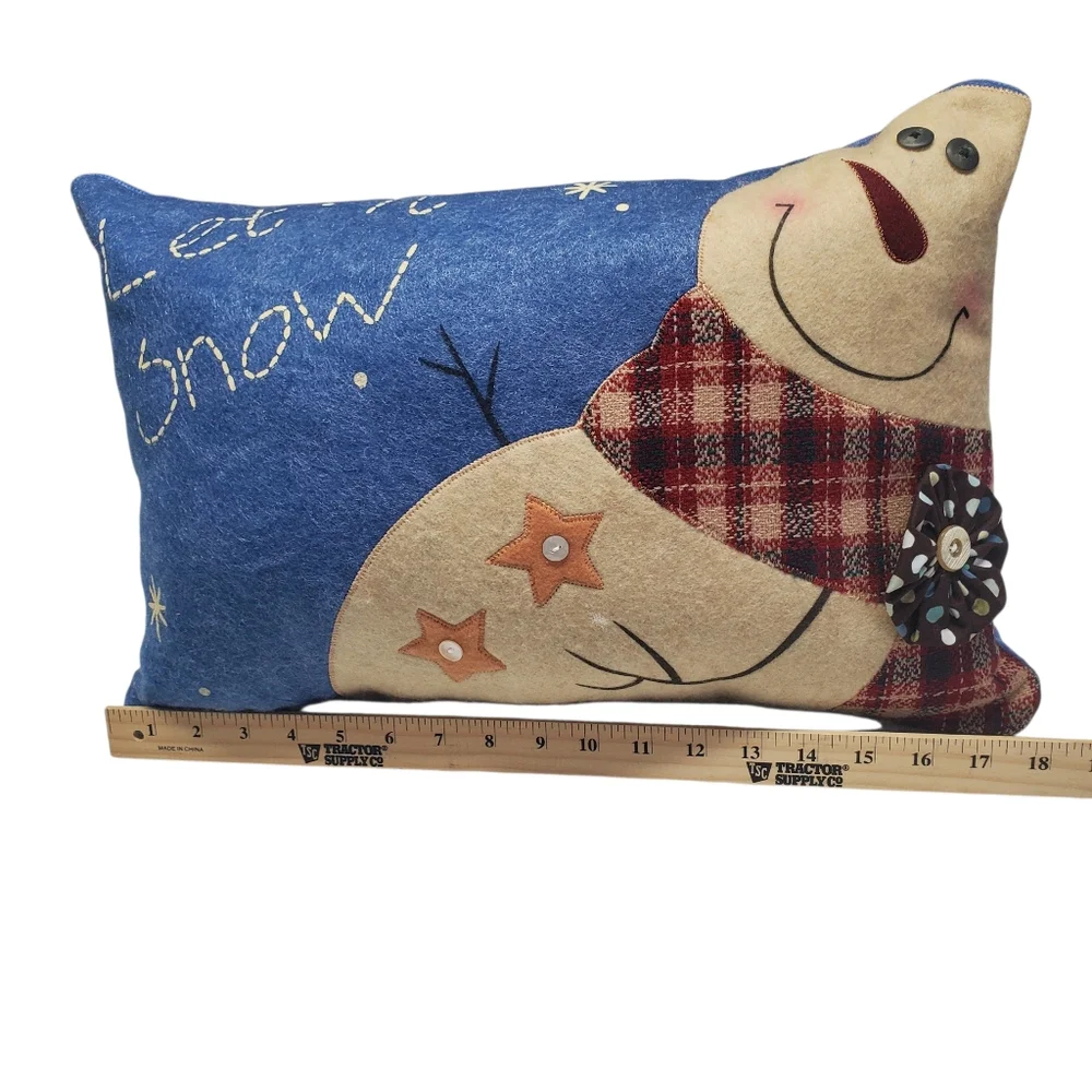 NEW Homemade Festive Snowman Throw Pillow Set - Blue and Cream